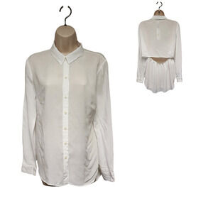 BCBGENERATION OPTIC WHITE LONG SLEEVE CUTOUT BACK BLOUSE SIZE SMALL